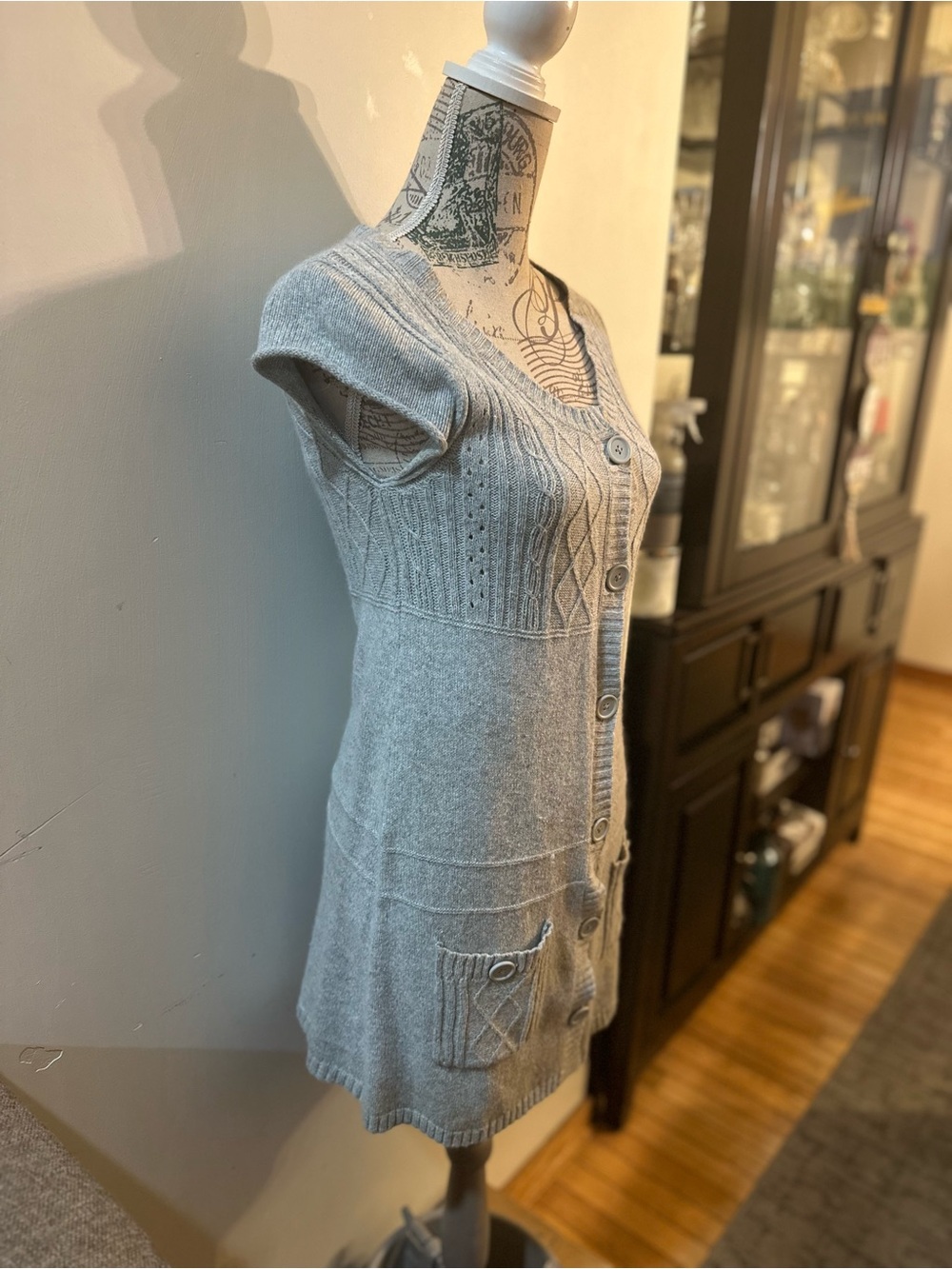 Mossimo Supply Co. Light Gray Knit Button-Front Short Sleeve Sweater Dress
